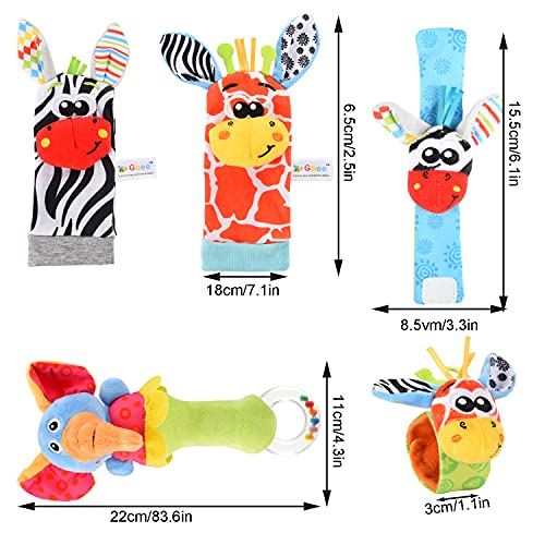 FORMIZON Sonajeros Muñecas, 5 Piezas Juguetes Sonajero Bebés, Calcetines Sonajero Pulseras, Bebe Pies Manos Juguetes Desarroll, Peluches Buscador Muñeca