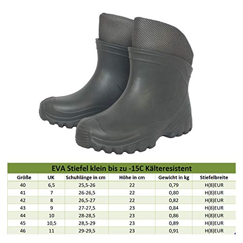 FortMen Botas de goma EVA, ligeras, para jardín, tallas 40 – 46, con interior cálido y extraíble, Unisex adulto, verde oliva, 43 EU