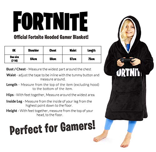 Fortnite Sudadera Manta con Capucha, Sudaderas de Forro Polar Super Suave Invierno, Bata de Estar por Casa, Regalos para Niños y Adolescentes 7- 14 Años (Negro)