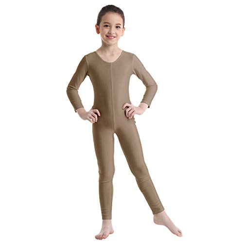 Freebily Bodies Jumpsuit para Danza Ballet Fitness Leotardo Monos Elásticas Deporte Gimnasia Ritmica Traje Una Pieza de Manga Larga Verano Niñas Niños 5-12 Años Marrón 7-8 años