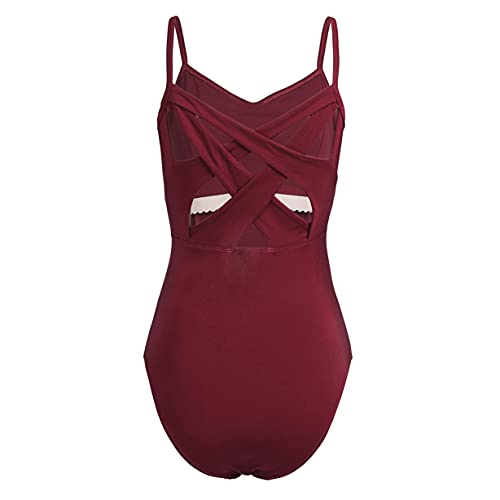 Freebily Maillot Ballet para Mujer Maillot Clásico de Danza Ballet Gimnasia Maillot Leotardo Bailarina Body Algodón Maillot Yoga Fitness Chica Mujer Vino M