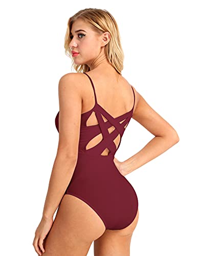 Freebily Maillot Ballet para Mujer Maillot Clásico de Danza Ballet Gimnasia Maillot Leotardo Bailarina Body Algodón Maillot Yoga Fitness Chica Mujer Vino M