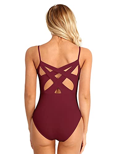 Freebily Maillot Ballet para Mujer Maillot Clásico de Danza Ballet Gimnasia Maillot Leotardo Bailarina Body Algodón Maillot Yoga Fitness Chica Mujer Vino M