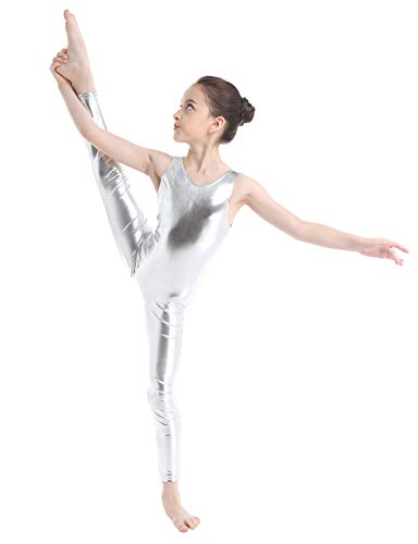 Freebily Maillot de Danza Ballet para Niña Maillot Gimnasia Rítmica Leotardo de Práctica Fitness Yoga Bodys Monos Básico Elástico Ropa Deportiva de Una Pieza sin Mangas Plateado 10-12 años