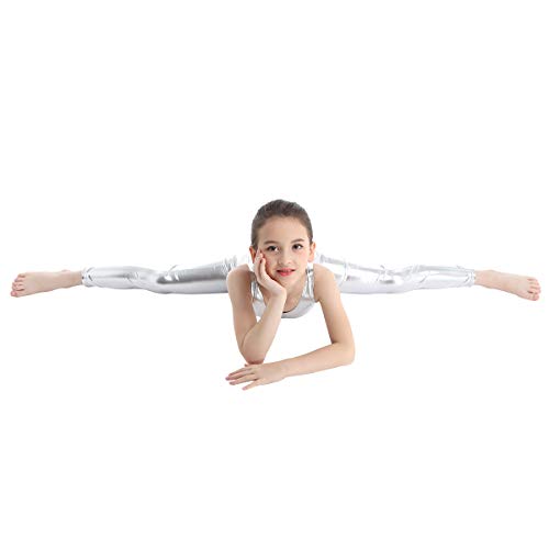 Freebily Maillot de Danza Ballet para Niña Maillot Gimnasia Rítmica Leotardo de Práctica Fitness Yoga Bodys Monos Básico Elástico Ropa Deportiva de Una Pieza sin Mangas Plateado 10-12 años