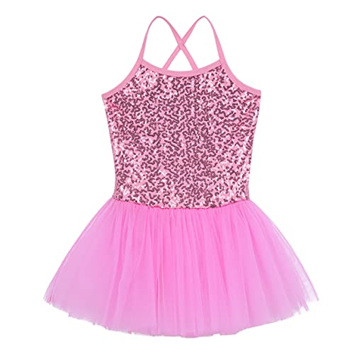 Freebily Vestido Lentejuelas de Danza Ballet para Niña Vestido Princesa Sin Mangas de Pantinaje Artistico Disfraz de Bailarina Maillot Tutú de Ballet Fiesta Rosa A 5-6 años