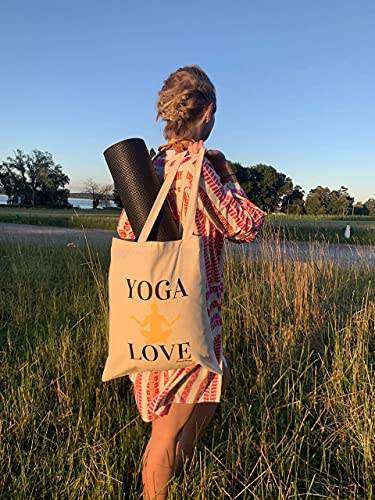 FremiBag Yoga Love - Bolsa de la compra | Bolsa de tela con asa larga para esterilla de yoga | Bolsa de yoga