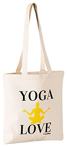 FremiBag Yoga Love - Bolsa de la compra | Bolsa de tela con asa larga para esterilla de yoga | Bolsa de yoga