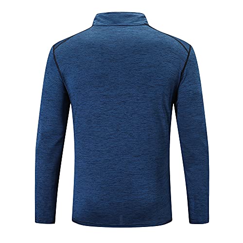 frueo 1/2 Zip Camiseta Running Manga Larga Hombre Camisetas Deportivas de Invierno Secado rápido Camiseta Deportivas Gimnasio con Cremallera Bolsillo,1606,Navy-L