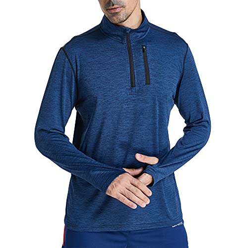 frueo 1/2 Zip Camiseta Running Manga Larga Hombre Camisetas Deportivas de Invierno Secado rápido Camiseta Deportivas Gimnasio con Cremallera Bolsillo,1606,Navy-L