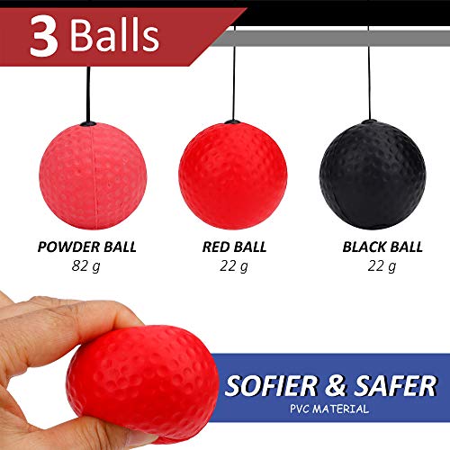 FT-SHOP Pelota de Reflejos Boxeo Bola de Entrenamiento de Boxeo con Diadema Boxing Reflex Ball para Niños Adultos de Reacción Velocidad Coordinación Mano-Ojo 3 Balón