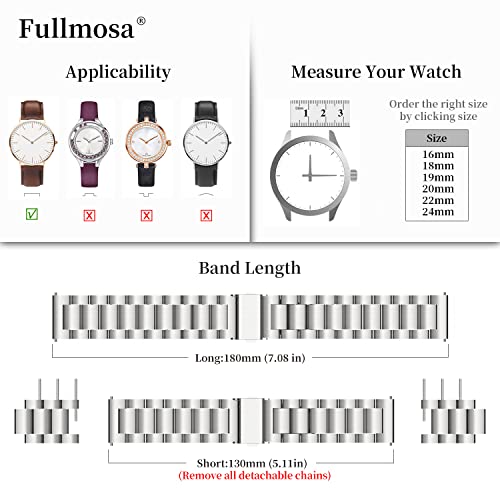 Fullmosa 4 Colores para Correa Metálica de Reloj de Liberación Rápida, Pulsera Reloj de Acero Inoxidable, Plata 22mm