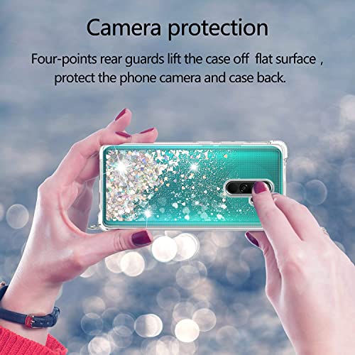 Funda con Cuerda para Xiaomi Redmi 9, Carcasa Brillante Glitter Transparente TPU Silicona Protección Case con Ajustable Colgante Correa de Cuello Cadena Cordón, Caso de Arena movediza in Oro Rosa