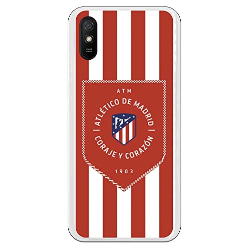 Funda Móvil para Xiaomi Redmi 9A de Atlético de Madrid Clasico Banderin 20-21. Producto Oficial. Carcasa móvil Fútbol. Silicona Gel Flexible