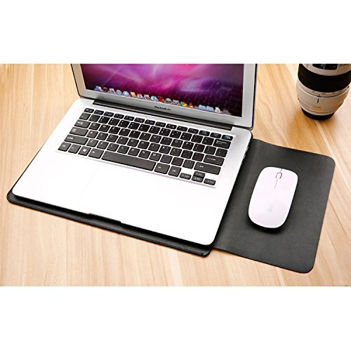 Funda para MacBook de microfibra, cuero, fina, de lujo, alfombrilla para ratón integrada, para MacBook Air 13,3 pulgadas MacBook Pro 13,3" MacBook Pro y Pro Retina 13,3 pulgadas, Negro