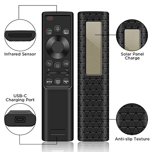 Funda Silicona para Mando Samsung Solar BN59-01357B BN59-01357A BN59-01357D Antideslizante Carcasa de Protector para Mando TV Samsung QLED 2021 Solar Remote (Negro)