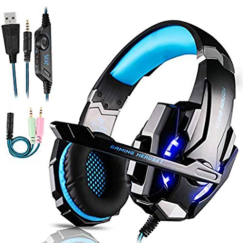 FUNINGEEK Auriculares Gaming PS4,Cascos Gaming de Mac Estéreo con Micrófono Cascos Gaming 3.5mm Jack con Luz LED Bass Surround y Cancelación de Ruido Auriculares Compatible con PC/Xbox One/Switch