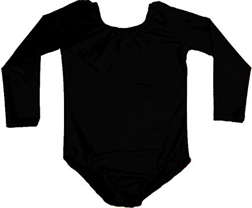 furein Maillot de Danza Ballet Gimnasia Leotardo Body Clásico Elástico para Niña de Manga Larga Cuello Redondo (10 años, Negro)