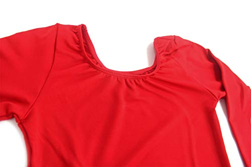 furein Maillot de Danza Ballet Gimnasia Leotardo Body Clásico Elástico para Niña de Manga Larga Cuello Redondo (6 años, Rojo)