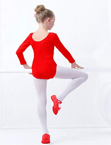 furein Maillot de Danza Ballet Gimnasia Leotardo Body Clásico Elástico para Niña de Manga Larga Cuello Redondo (6 años, Rojo)