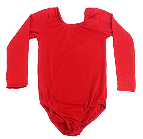 furein Maillot de Danza Ballet Gimnasia Leotardo Body Clásico Elástico para Niña de Manga Larga Cuello Redondo (6 años, Rojo)