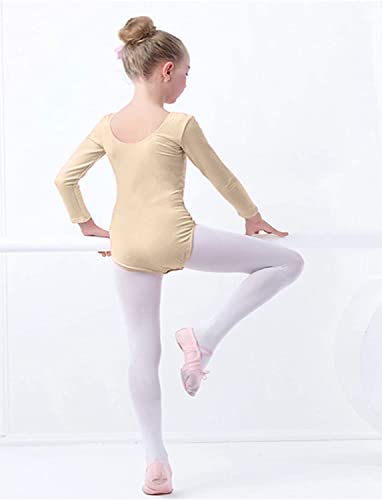 furein Maillot de Danza Ballet Gimnasia Leotardo Body Clásico Elástico para Niña de Manga Larga Cuello Redondo (8 años, Carne)