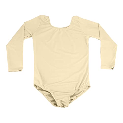 furein Maillot de Danza Ballet Gimnasia Leotardo Body Clásico Elástico para Niña de Manga Larga Cuello Redondo (8 años, Carne)