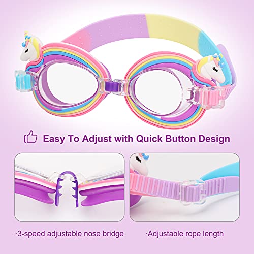 Gafas de Natación Protección UV Antiniebla Gafas para Nadar Antigoteo Unicornio Gafas de Natación Infantil para Niñas Niños