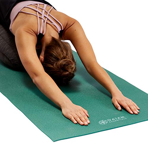 Gaiam Essentials Premium - Esterilla de yoga con soporte para esterilla de yoga, color gris, 172 cm de largo x 60 cm de ancho x 1/4 pulgadas de grosor