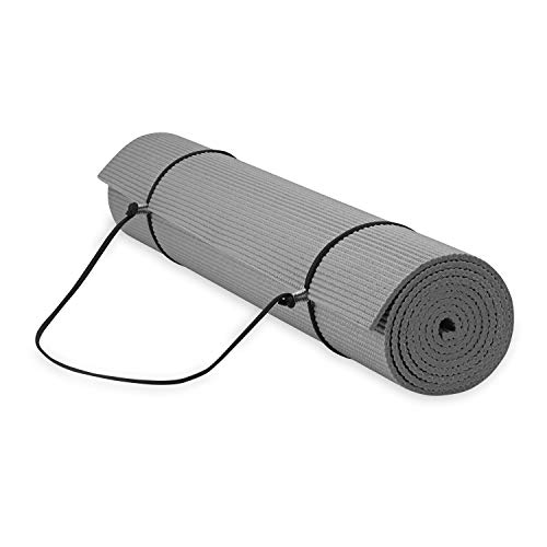 Gaiam Essentials Premium - Esterilla de yoga con soporte para esterilla de yoga, color gris, 172 cm de largo x 60 cm de ancho x 1/4 pulgadas de grosor