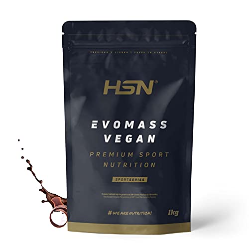 Gainer Ganador de Peso Vegano Evomass Vegan de HSN | Proteínas y Carbohidratos | Aminograma Completo con Proteína de Guisante + Soja + Arroz | NO-GMO, Sin Gluten ni Lactosa | Chocolate | 1 Kg