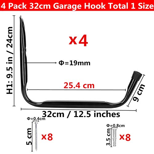 Gancho de almacenamiento de garaje gigante montado en la pared, 32 cm Bastidor colgante de servicio pesado para tabla de surf, escalera, kayak