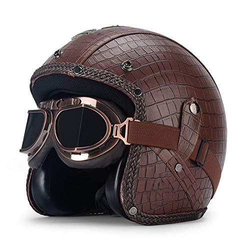 GAOZHE Clásico Verano Retro Casco Hombres y Mujeres Casco Moto Jet,ECE Homologado -Casco Moto Abierto Custom Scooter para Mujer Hombre Adultos Visera