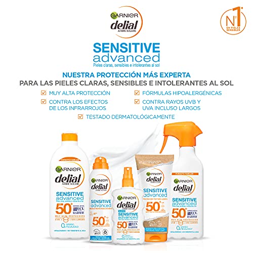 GARNIER DELIAL Sensitive Advanced - Leche Solar para Pieles Claras, Sensibles e Intolerantes al Sol, IP50+, Multicolor - 300 ml