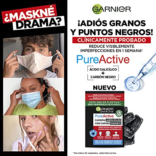 Garnier Pure Active Jabón Sólido Anti Granitos Con Carbón Y Ácido Salicílico Para Rostro, Cuerpo Y Espalda, Cranberry, Lavanda, 110 Gramo