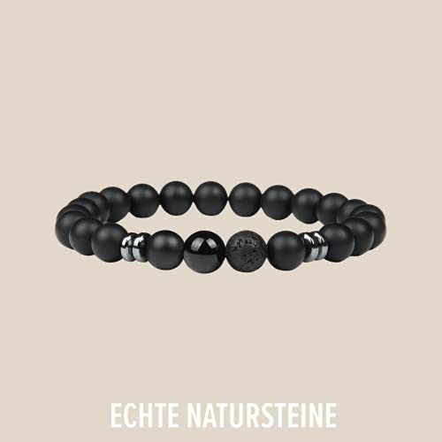 GD GOOD.designs EST. 2015 Pulsera Chakra con cuenta de piedra de lava, pulsera de bolas, con cuenta de jaspe, piedra natural de ónix, Negro, 16 centimetros