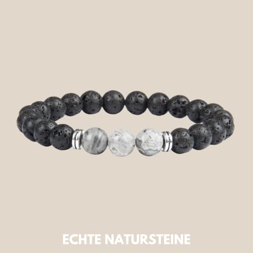 GD GOOD.designs EST. 2015 Pulsera energética de cuentas naturales de piedra de lava, pulsera Chakra con jaspeado para Unisex Adulto, Gris