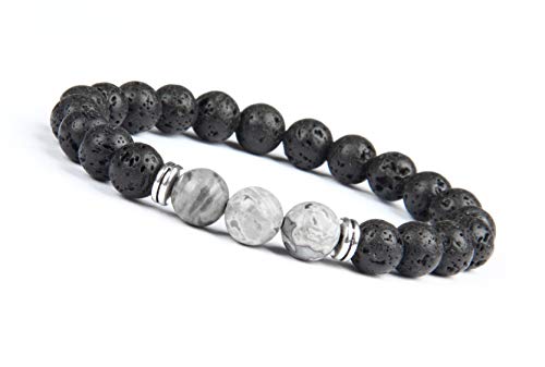 GD GOOD.designs EST. 2015 Pulsera energética de cuentas naturales de piedra de lava, pulsera Chakra con jaspeado para Unisex Adulto, Gris