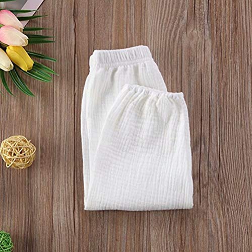 Geagodelia Baby Boy Girl Primavera Otoño Ropa gemelo niño bebé niño pequeño bebé pantalones harem elásticos (6 m – 4T) Blanco blanco 3-4 Años