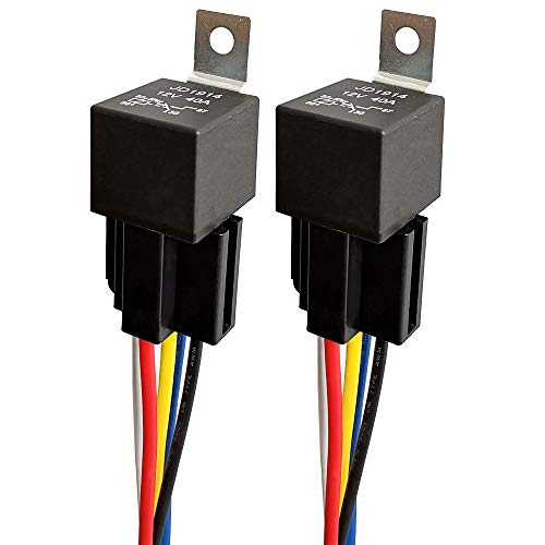 Gebildet 12V 40A Relé de Coche con Arnés de Enchufes, 5 Pin Terminal SPDT Vehículo Auto Barco Carro Relé Relay Relais Relés, con Estuche Impermeable, Paquete de 2