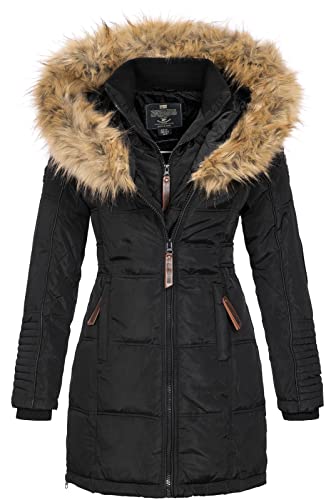 Geographical Norway BEAUTIFUL LADY - Parka cálida mujer - Abrigo grueso con capucha de piel falsa - Chaqueta de invierno - Chaqueta larga con forro cálido - Regalo para mujer Moda casual (Negro M)