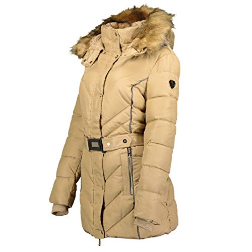 Geographical Norway BECKY LADY - Parka De Mujer Cálida - Abrigo Con Capucha De Piel Falsa - Chaqueta Invierno - Chaqueta Larga Con Forro Cálido - Regalo Mujer Outwear Casual (Beige S) Talla 1