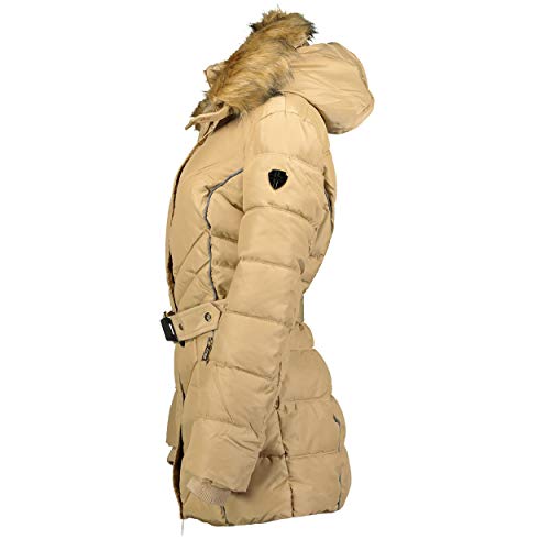 Geographical Norway BECKY LADY - Parka De Mujer Cálida - Abrigo Con Capucha De Piel Falsa - Chaqueta Invierno - Chaqueta Larga Con Forro Cálido - Regalo Mujer Outwear Casual (Beige S) Talla 1