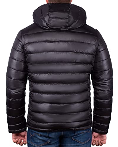 Geographical Norway Bryan Chaqueta de invierno para hombre, chaqueta acolchada con capucha, chaqueta con capucha y forro, cálida, anorak, para el invierno, otoño, XXL, negro