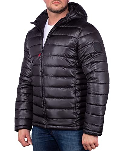 Geographical Norway Bryan Chaqueta de invierno para hombre, chaqueta acolchada con capucha, chaqueta con capucha y forro, cálida, anorak, para el invierno, otoño, XXL, negro