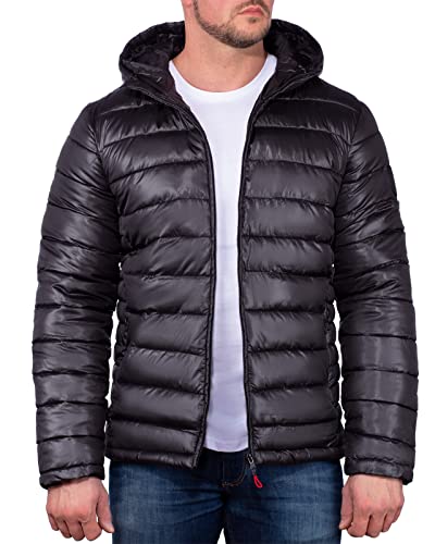 Geographical Norway Bryan Chaqueta de invierno para hombre, chaqueta acolchada con capucha, chaqueta con capucha y forro, cálida, anorak, para el invierno, otoño, XXL, negro