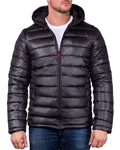 Geographical Norway Bryan Chaqueta de invierno para hombre, chaqueta acolchada con capucha, chaqueta con capucha y forro, cálida, anorak, para el invierno, otoño, XXL, negro