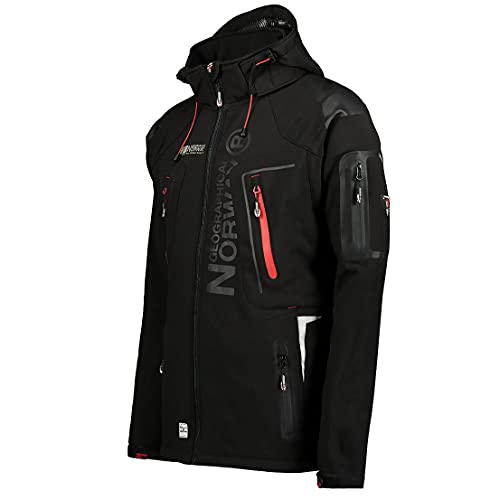 Geographical Norway TECHNO MEN - Chaqueta Softshell Impermeable Hombres - Capucha Hombre Transpirable Exteriores - Chaqueta Invierno Viento - Actividades Ideales Para Exteriores (NEGRO L)