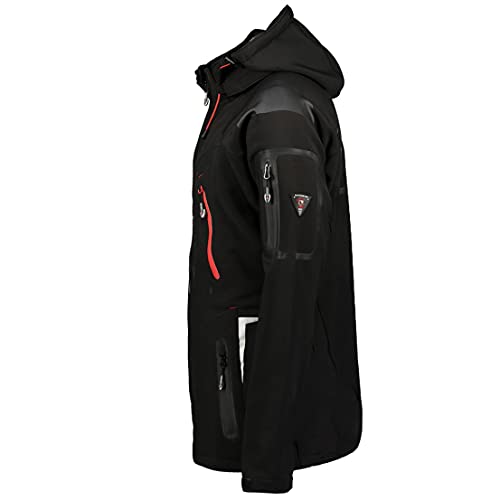 Geographical Norway TECHNO MEN - Chaqueta Softshell Impermeable Hombres - Capucha Hombre Transpirable Exteriores - Chaqueta Invierno Viento - Actividades Ideales Para Exteriores (NEGRO L)