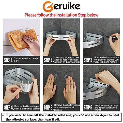 GERUIKE Baño Estante Prevención de Herrumbre Estante Ducha Sin Taladro para Champú y Gel De Ducha Estantes de Pared Cesta Estanterías para baño Aluminio Estantes para Ducha 2 Niveles Plata Triángulo